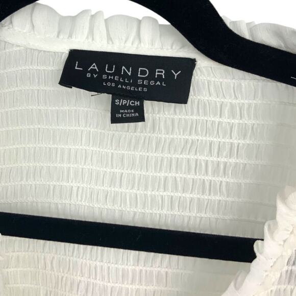 Laundry by Shelli Segal White Smocked Tie Neck Blouse Size Small NWOT $89 MSRP - Picture 4 of 7